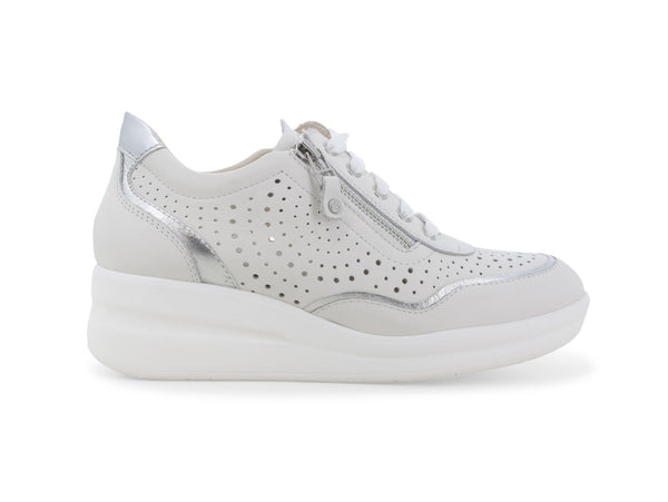 Melluso Sneaker con Zeppa Tomaia Pelle Traforata e Zip Laterale Bianca R20258-244577